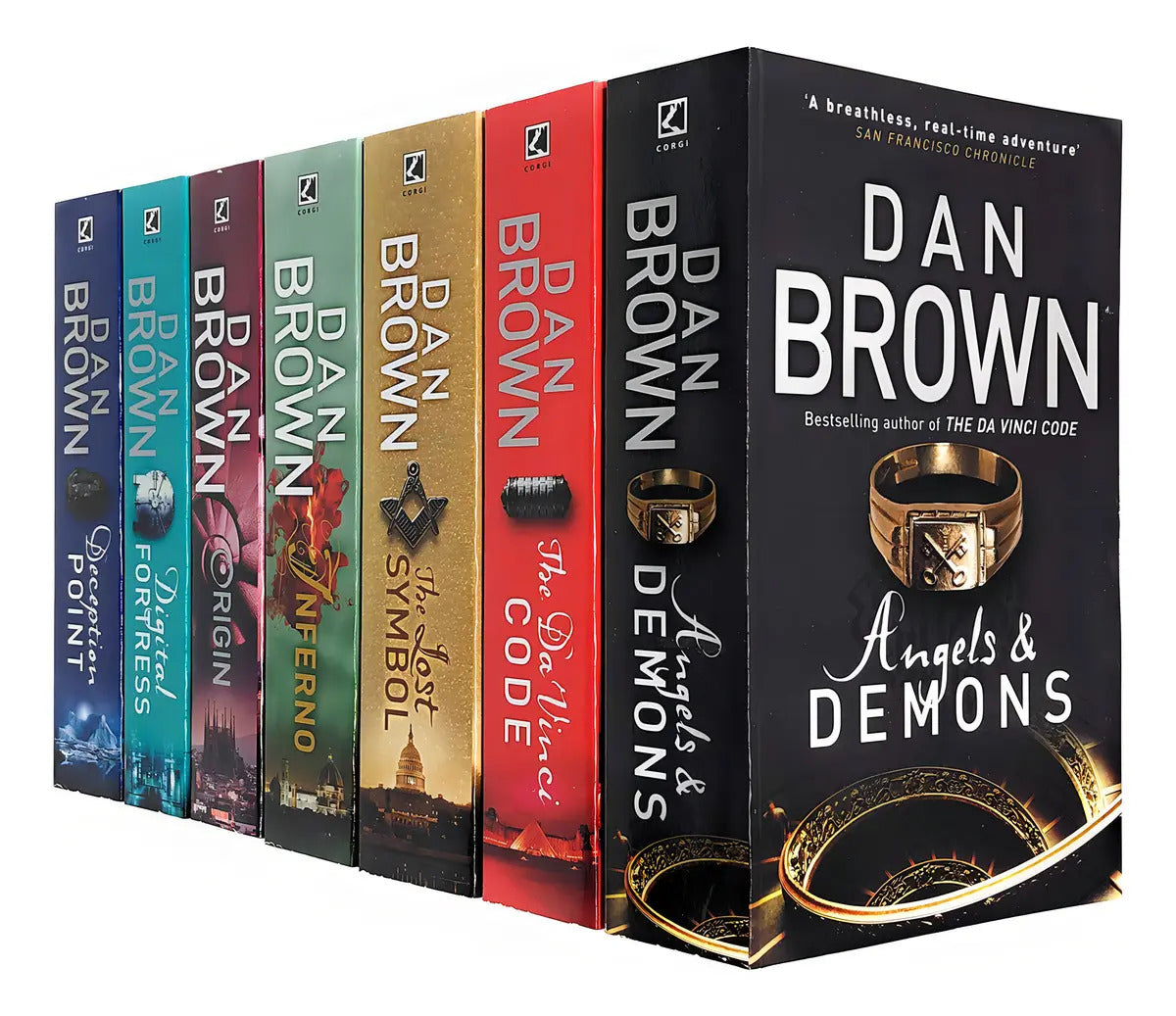 Portada de Robert Langdon Series Collection 7 Books, De Dan Brown. Editorial Corgi, Tapa Blanda En Inglés, 2018