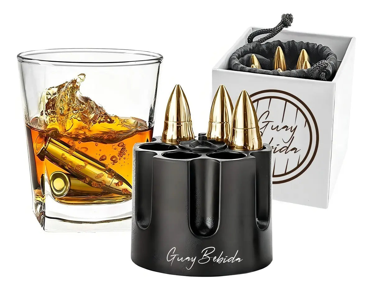 Portada de Piedras De Whisky Acéro En Forma De Balas Doradas 6 Piezas