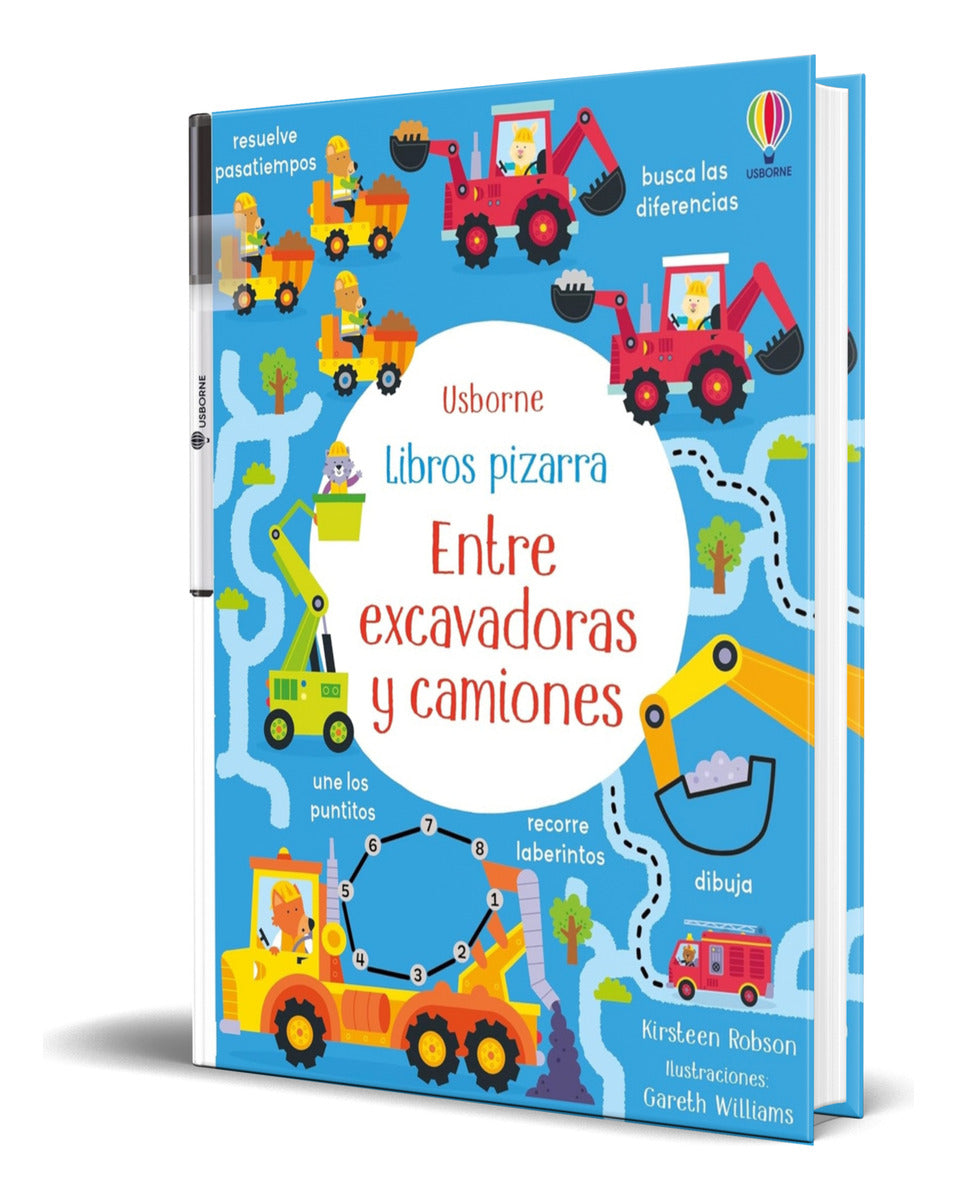 Portada de Libro Entre Excavadoras Y Camiones Libro Pizarra Original