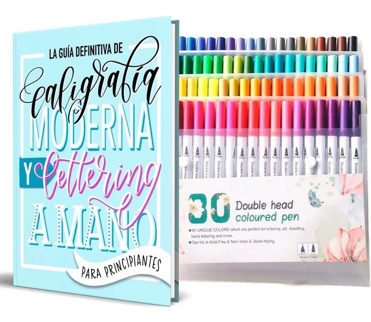 Portada de 80 Plumones Doble Punta Pincel Lettering Caligrafia + Libro