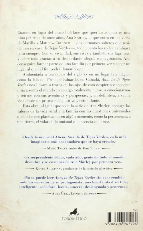 Portada de Ana La De Las Tejas Verdes - Lucy Maud Montgomery - Original